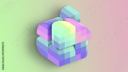 Minimalist loop animation with colorful cubic geometric shapes. 3d rendering 4K