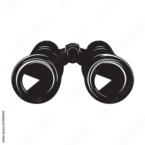 Black binoculars flat silhouette vector illustration on white background 