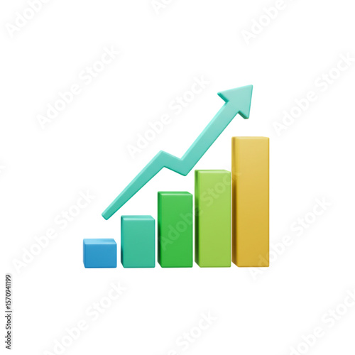 Visual representation of a bar graph with an upward trending arrow indicating growth and success