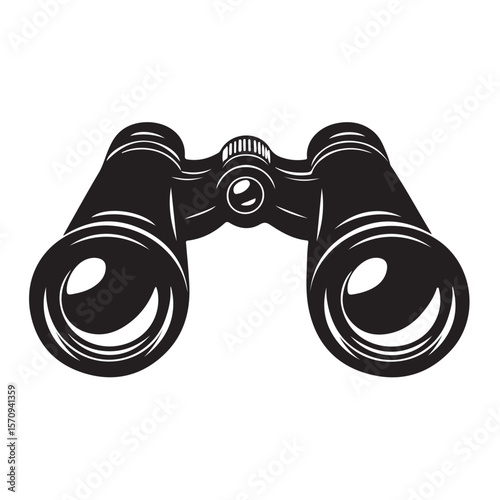 Black binoculars flat silhouette vector illustration on white background 