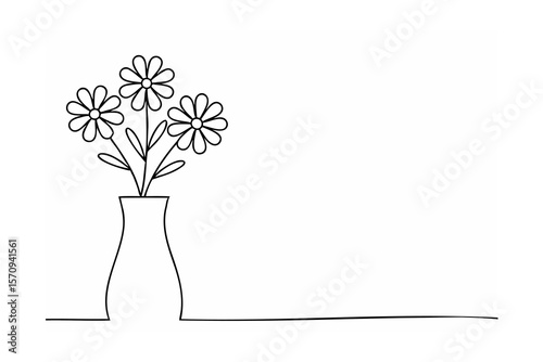 Simple line drawing of daisies in a vase line art flowers