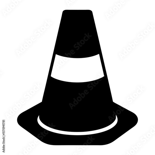Black and white construction cone standing on a white background design