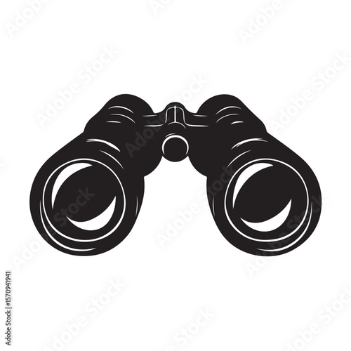 Black binoculars flat silhouette vector illustration on white background 
