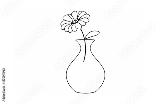 Single flower in vase line art drawing