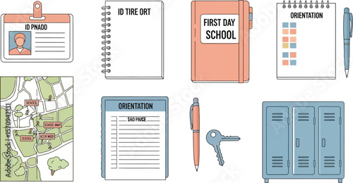 Back to school essentials checklist and orientation items for students and teachers vector illustration