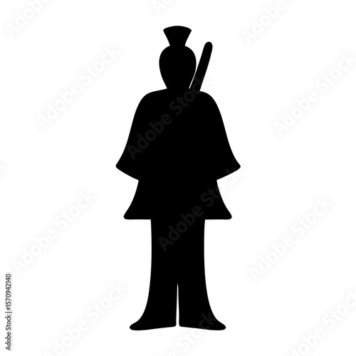 Silhouette of a Japanese Samurai Warrior in Traditional Clothing and Katana