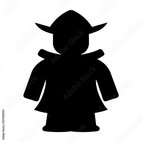 Stylized Black Silhouette of a Character with Pointed Hat and Cape