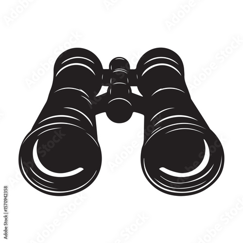 Black binoculars flat silhouette vector illustration on white background 