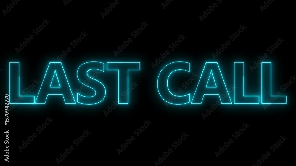 white color last call glowing neon text icon animation offer sale discount store price shopping template banner text letter sign symbol on black background.4k graphic motion	