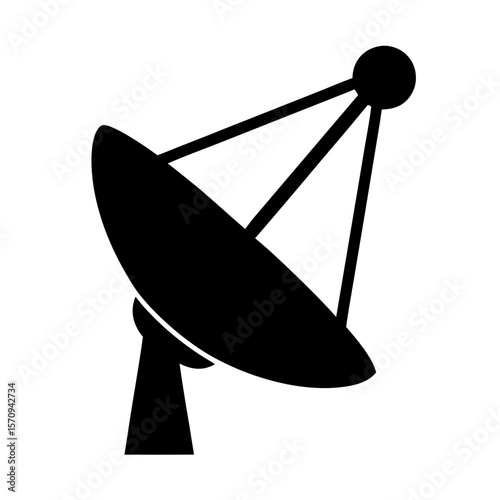Black and white illustration of a satellite dish for receiving communication