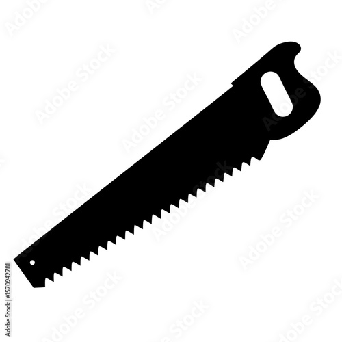 Black silhouette image of hand saw used for cutting wood by carpenters