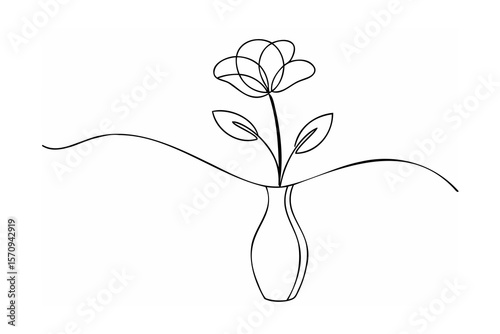 Single line drawing flower in vase line art bloom