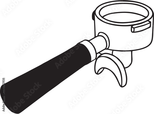  a portafilter handle for espresso machine, isolated on white background.