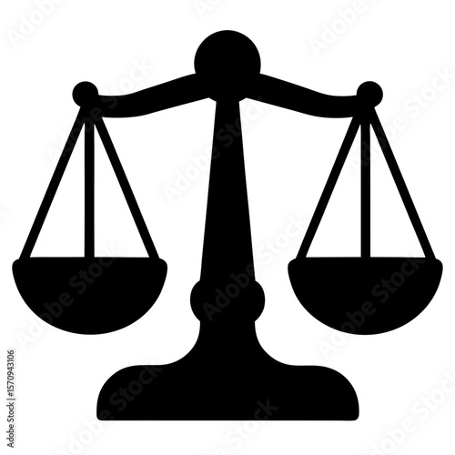 Solid black silhouette of a balance scale, symbol of justice and law