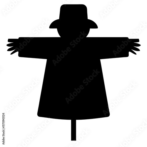 Silhouette illustration of a scarecrow with a hat and outstretched arms