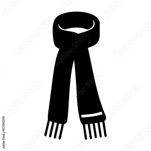 Stylized Illustration of a Black Scarf with Fringes on a White Background