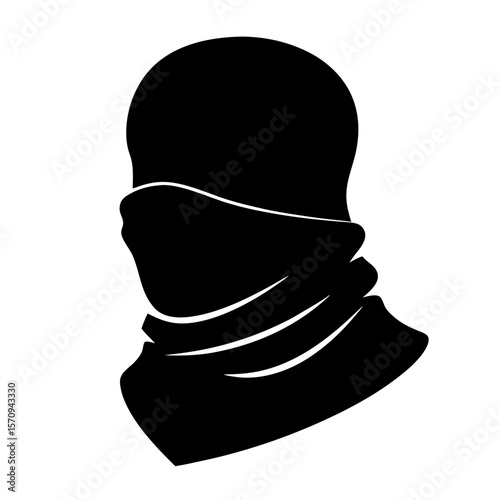 Silhouette of a person wearing a full face and neck balaclava