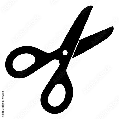 A pair of scissors in black and white silhouette style design