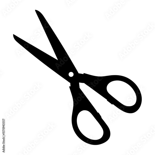 Silhouette of black scissors in an open position against white background