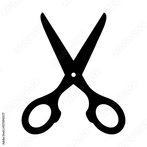 Black scissors silhouette with open blades ready for cutting work or art