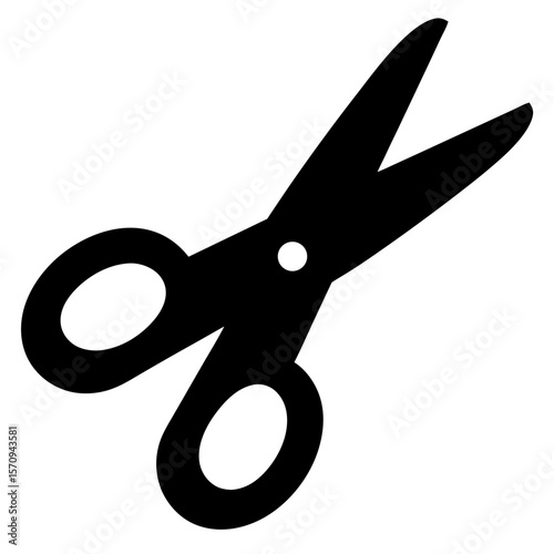 Stylized image of scissors with rounded blades and handles in black