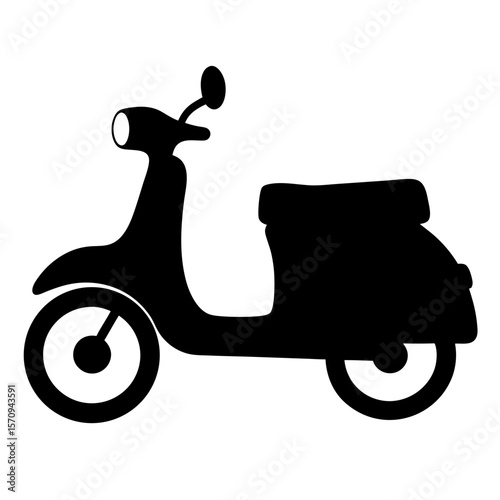 Black silhouette of a retro scooter, side view on white background