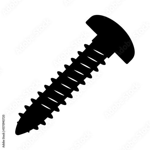 Black and white silhouette of a screw with a countersunk head