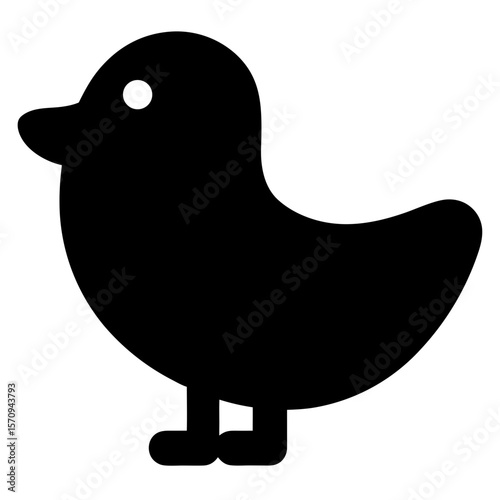 Simple black silhouette of a ducklike bird with white eye detail