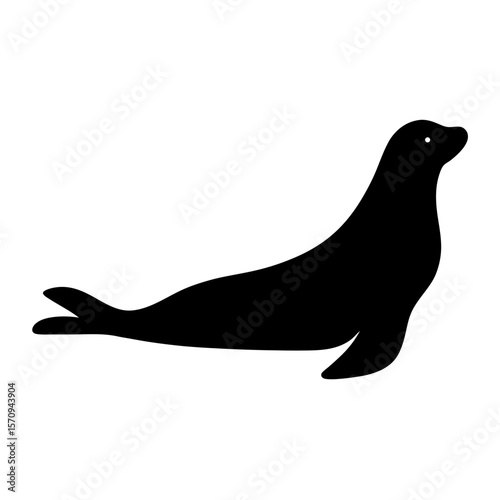 A Simple Black Silhouette of a Seal against a White Background