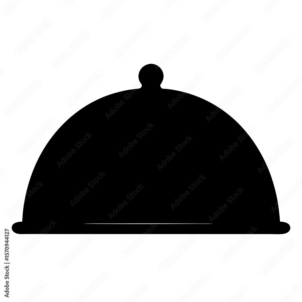 Naklejka premium Black and White Image Depicting a Covered Food Serving Tray Silhouette