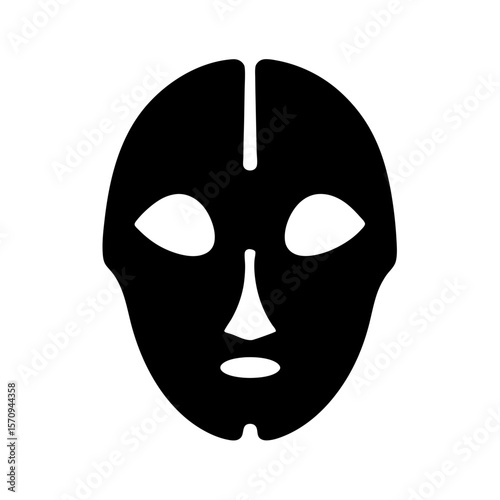 Abstract Black Mask with Humanlike Facial Features on a White Background