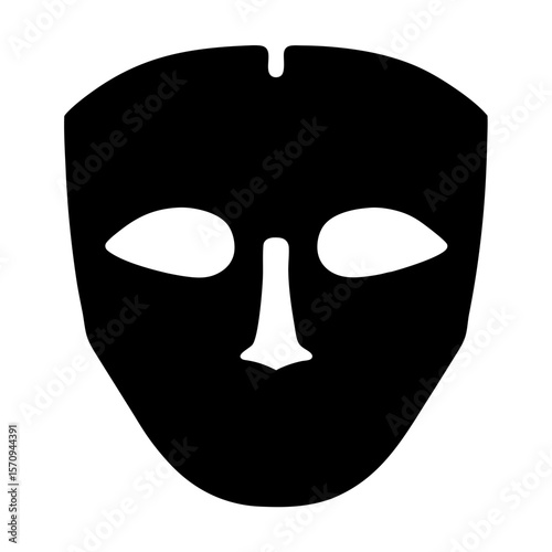 Abstract Black Mask Design with White Facial Features and Blank Eyes