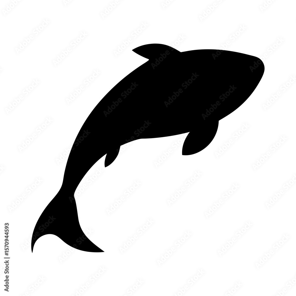 Fototapeta premium Black silhouette of a dolphin swimming upwards on a white background