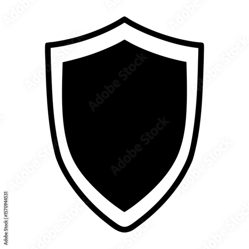 Simple shield icon in black and white, symbolizing protection and security