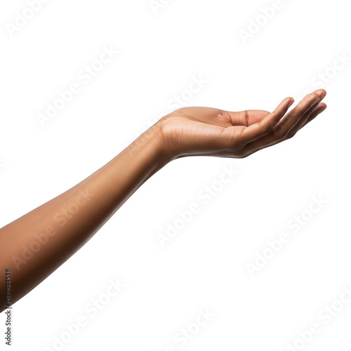 Open hand gesture of a dark skinned person isolated on transparent background