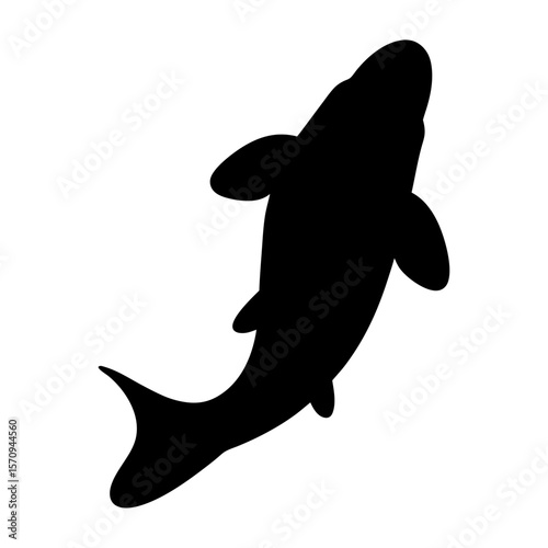 Dramatic silhouette of a graceful koi fish swimming in pure black ink