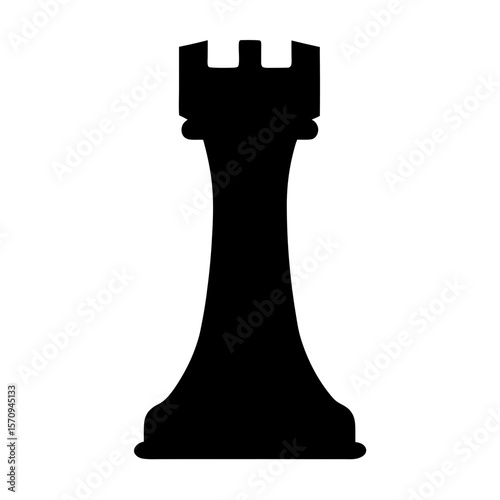 Black Chess Rook Piece Illustration on White Background for Game Strategy