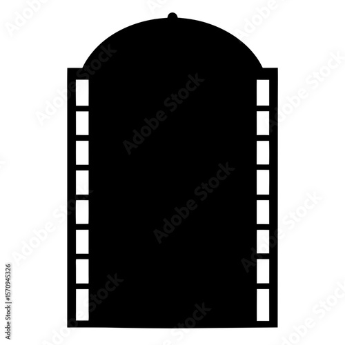 Black silhouette illustration of an elevated cylindrical grain silo with ladder