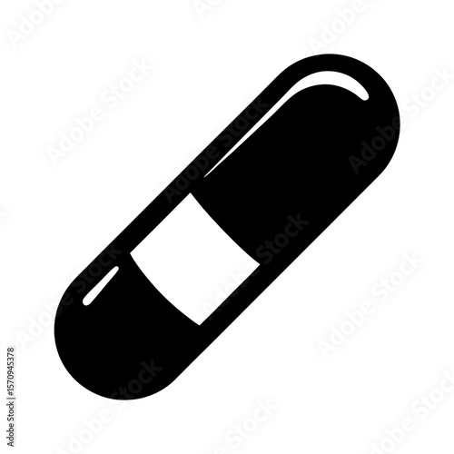 Single black and white pharmaceutical capsule depicting medication for health wellness