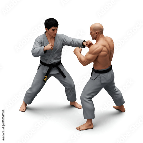 Martial arts duel illustration on a white background