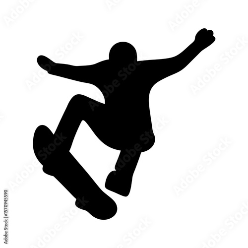 Silhouette of a Skateboarder Performing a Trick in MidAir, Expressing Freedom