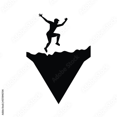 Silhouette of person jumping over snowy gap climber
