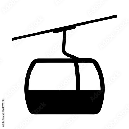 Simple black and white illustration of a cable car or gondola lift