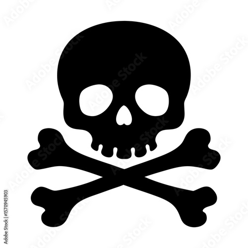 Simple Black and White Vector Image of Skull and Crossbones Symbol
