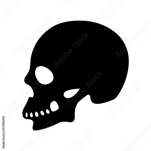 Minimalist black skull silhouette on a white background, a symbol of mortality