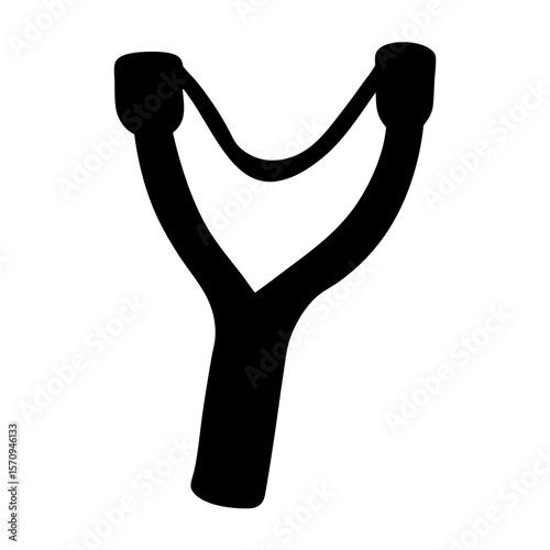 Black and White Slingshot Silhouette Ready to Launch Projectile with Force