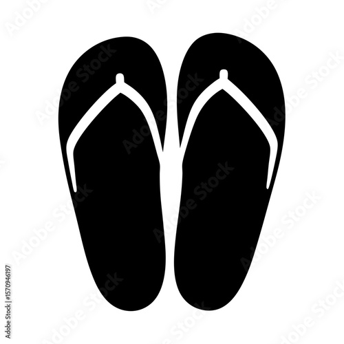Simple illustration of two black flipflops summer footwear for beach vacation