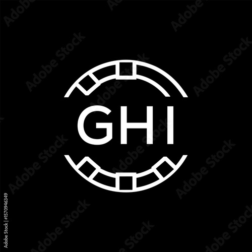 GHI Creative Letter mark Badge Logo Design, GHI Later Logo, Geometric Monogram Logo on Black Background, GHI  Later Logo, Contemporary Minimal Logo for Business Identity.
