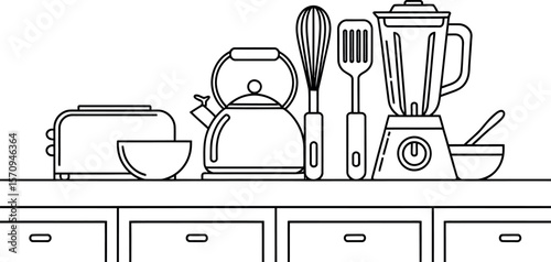 Vector kitchen appliances minimalist line art design illustration