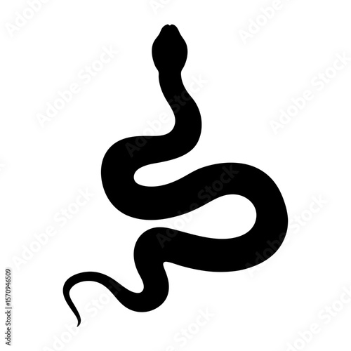 Black snake silhouette slithering upwards on a white background, abstract and simple